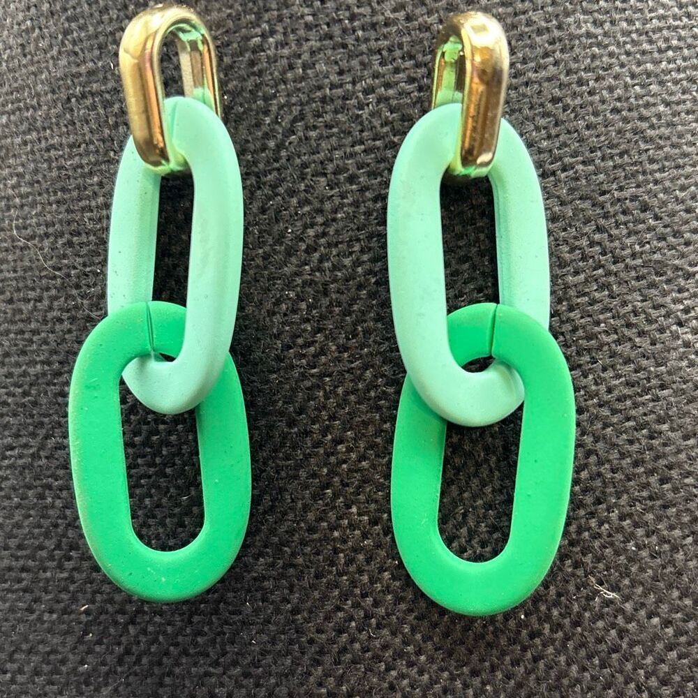Chain Link Michelle McDowell Earrings, Pierced, Green, Dangle, 2.75”, New